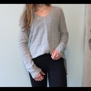 Gray V-neck sweater